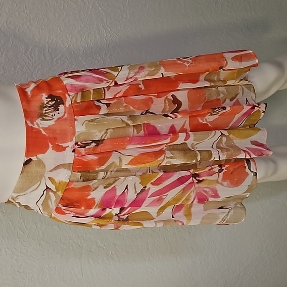 VTG CHAUS 1990s Floral Tropical Pleated Chiffon Fairycore Mini Circle Skirt - Picture 4 of 7